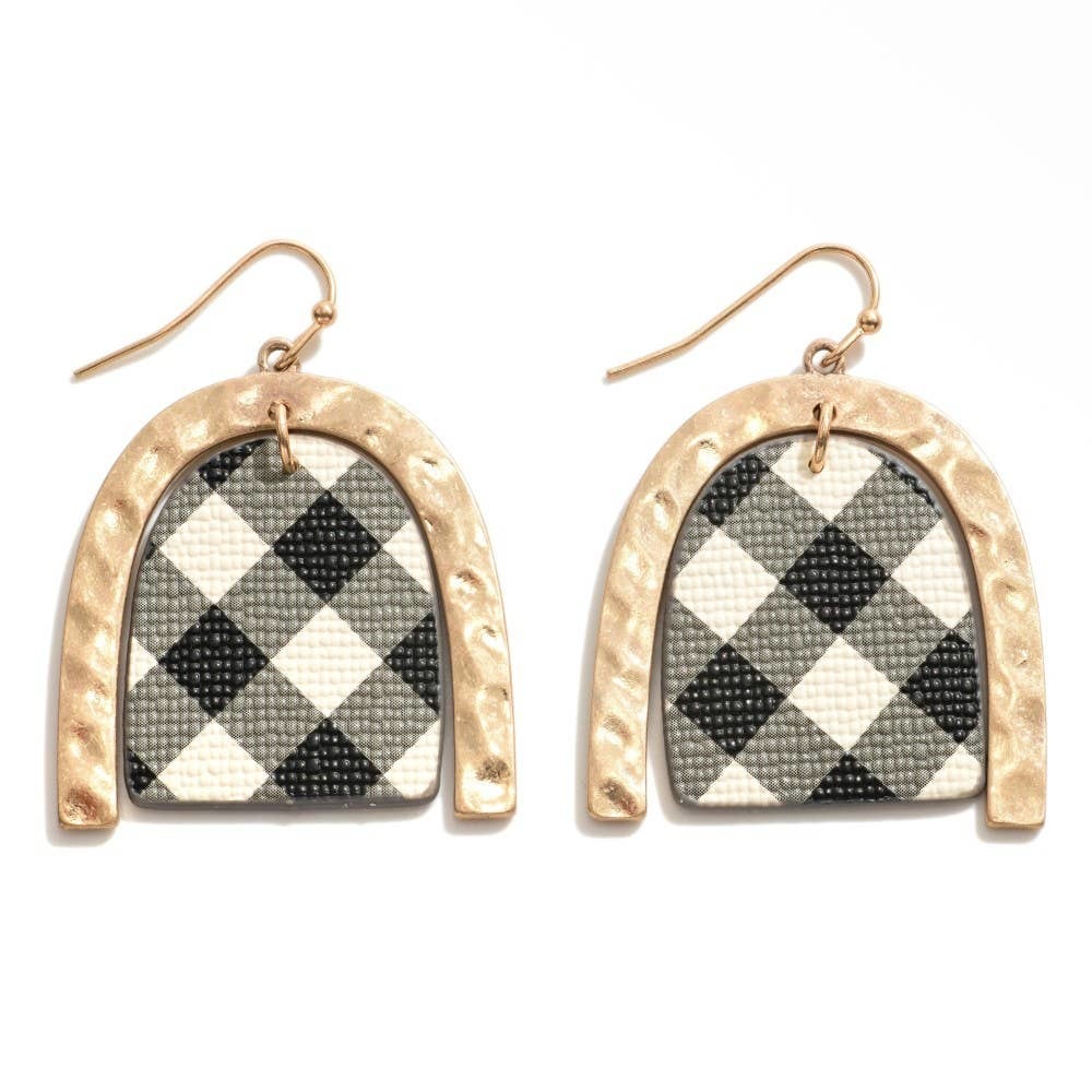 White Black Buffalo Check Dangle Drop Earrings
